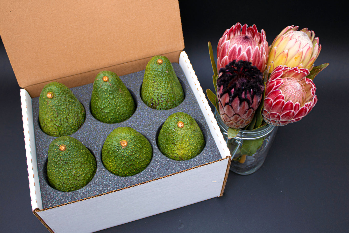 Protea Flowers, 4 Short Stems and 6 Avocados